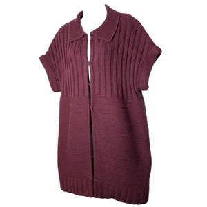 LOGO Lori Goldstein Burgundy Heavy Chunky Knit Clasp Cardigan Duster Sz Medium